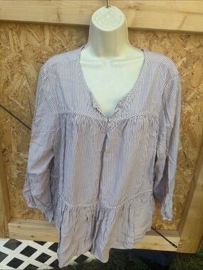 dip Blue and White Striped Peasant Tunic